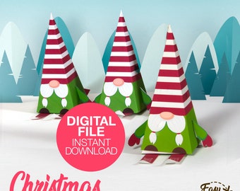 DIY Gnome Printable Christmas Box - Chocolate Gift Box - Candy Gift Box - Template Pdf | INSTANT DOWNLOAD