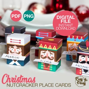 Cartões de lugar de mesa de quebra-nozes de Natal DIY – Enfeite de quebra-nozes de Natal – Decoração de mesa de Natal - Modelo pdf-png | DOWNLOAD INSTANTÂNEO
