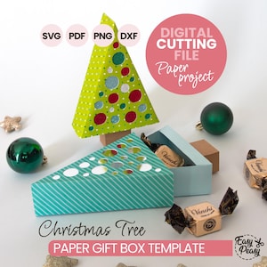 Archivo SVG de caja de regalo de árbol de Navidad DIY / Plantilla de caja de papel Cricut para golosinas navideñas / Caja de regalo de chocolate y dulces de árbol de Navidad