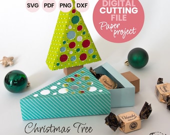 Archivo SVG de caja de regalo de árbol de Navidad DIY / Plantilla de caja de papel Cricut para golosinas navideñas / Caja de regalo de chocolate y dulces de árbol de Navidad