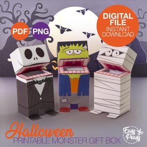 Bricolage Halloween monstre effrayant imprimable boîte de bonbons - panier cadeau Halloween boîte-cadeau - modèle de boîte cadeau chocolat pdf - png | TÉLÉCHARGEMENT IMMÉDIAT