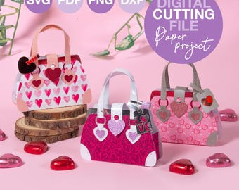 Plantilla SVG de monedero de papel para San Valentín, ideal para dulces, tarjetas de regalo para niñas, bolso, bálsamo labial y caja de regalo para mujer.
