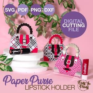 Estuche para bálsamo labial, bolso de mano, plantilla de regalo de fiesta, archivos Svg para Cricut, plantilla de caja de lápiz labial, bolso de papel 3D, caja de regalo