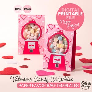 DIY Printable Valentine's Day Favor Bag | Valentine Candy Machine Gift Box  for Kids | Download PDF PNG