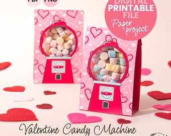 DIY Printable Valentine's Day Favor Bag | Valentine Candy Machine Gift Box  for Kids | Download PDF PNG