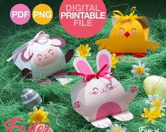 DIY Printable Easter Candy Boxes for Easter Baskets for Kids Chocolate Gift Box for Easter Egg Hunt Easter Treat Bags for Kids Digital File