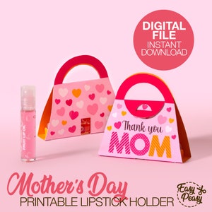 Bolsa de presente para protetor labial para impressão DIY para o Dia das Mães - Porta-batom - Caixa para batom - Modelo PDF | DOWNLOAD INSTANTÂNEO