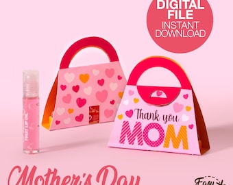 Bolsa de regalo para bálsamo labial imprimible para el Día de la Madre - Estuche para lápiz labial - Caja para lápiz labial - Plantilla en PDF / DESCARGA INMEDIATA