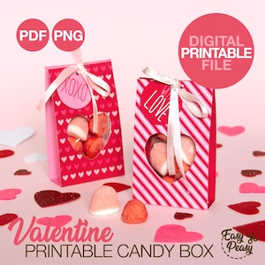 DIY Printable Valentines Day Candy Gift Bags Chocolate Gift Box for Friends Valentine Gift  Basket Ideas Digital Gift Box Template