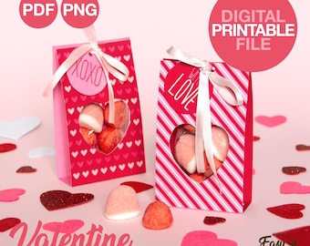 DIY Printable Valentines Day Candy Gift Bags Chocolate Gift Box for Friends Valentine Gift  Basket Ideas Digital Gift Box Template