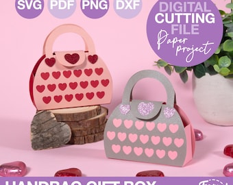 DIY Cricut Gift Purse SVG Valentine Favor Box Handbag Template for Women Galentine Treat Bag for Her Gift for Mom or Bestie