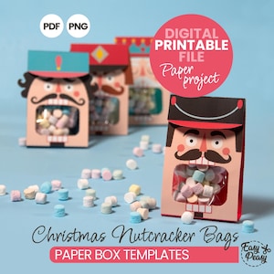 Caja de regalo navideña de cascanueces con diseño caprichoso (DIY) / Plantilla de bolsa de dulces (PDF/PNG) / Caja de bombones navideños / Descarga imprimible para regalos navideños