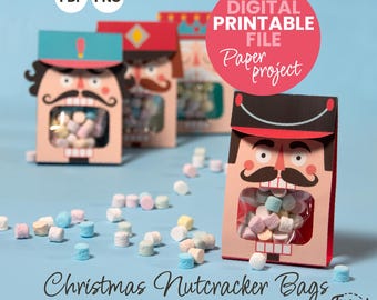 DIY grillige notenkraker kerstbedankdoos | Pdf png-sjabloon snoepzakje | Xmas chocolade traktatiedoos | Afdrukbare download voor kerstcadeaus