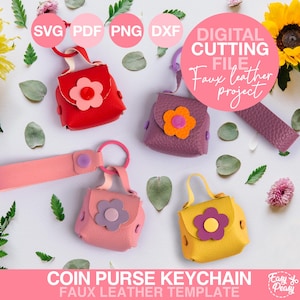 DIY Keychain Coin Purse SVG Flower Mini Bag SVG file for Cricut Project Pouch Faux Leather Coin Purse Template Cricut Digital Cutting File