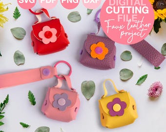 Plantilla SVG de monedero con flores para hacer tú mismo / Minibolso llavero de piel sintética / Descarga digital