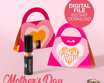 Bolsa de regalo para bálsamo labial imprimible para el Día de la Madre - Estuche para lápiz labial - Caja para lápiz labial - Plantilla en PDF / DESCARGA INMEDIATA