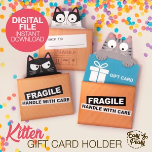 Porta carte regalo fai da te stampabile a forma di gattino in una scatola - Porta carte regalo a forma di gatto - Porta soldi - Modello pdf / DOWNLOAD IMMEDIATO