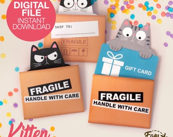 DIY Printable Cute Kitten in a Box Gift Card Holder - Cat Gift Card Holder - Money Holder - Template pdf | INSTANT DOWNLOAD