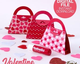 DIY Valentine's Day Printable Lip Balm Purse Gift Bag - Chapstick Holder - Lipstick Box - Template pdf | INSTANT DOWNLOAD