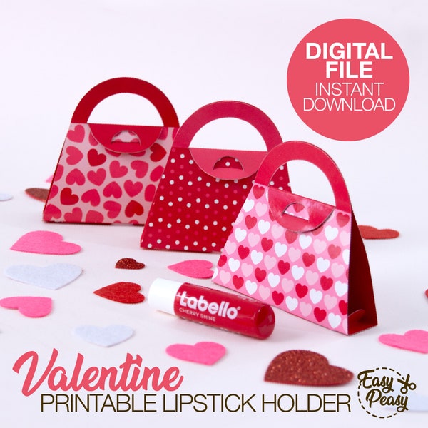 DIY Valentine's Day Printable Lip Balm Purse Gift Bag - Chapstick Holder - Lipstick Box - Template pdf | INSTANT DOWNLOAD