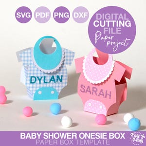 Modello per scatola portaconfetti fai da te per baby shower in formato SVG, modello per scatola portaconfetti per Cricut, scatola regalo per baby shower con nome personalizzato per bambino, scatola portaconfetti in formato 3D per bambino in formato SVG
