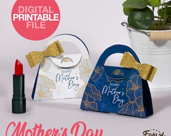 Plantilla de bolsa de regalo imprimible para el Día de la Madre, ideal para regalar a mamá, estuche para lápiz labial, bolso o cartera.