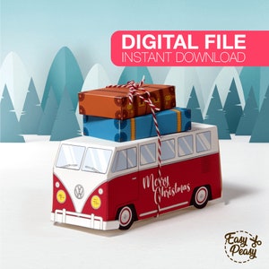 Plantilla de caja de regalo para fiesta de furgoneta de papel imprimible para Navidad DIY Caja de dulces imprimible para caja de dulces de camión de Navidad Plantilla de caja de dulces para camión de Navidad en formato PDF DESCARGA INMEDIATA