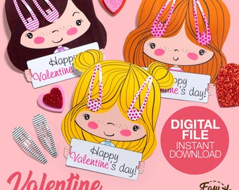 DIY Valentine Hairpin Holder Cards - Valentine Cards - Classroom Valentine's Cards for Kids - Template pdf | INSTANT DOWNLOAD