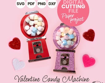 DIY Paper Gumball Machine Dome Candy Holder SVG | Valentine Favor for Classroom | Digital download Svg, Dxf, Pdf, Png