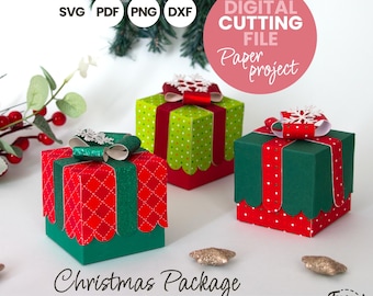 DIY Christmas Paper Gift Box SVG Template | Holiday Papercraft Project for Cricut (Digital Download – Svg Dxf Pdf Png)