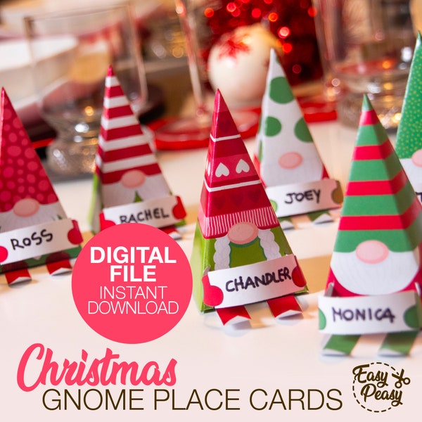 DIY Christmas Printable Gnome Table Place Cards - Festive Seating Cards for Holiday Table - Template pdf | INSTANT DOWNLOAD