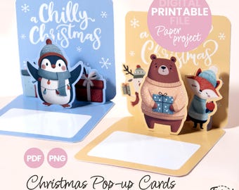 DIY Christmas Pop-Up Cards Template | 3D Printable Holiday Card Set |  Santa Snowman Gingerbread Man Greeting Popup Cards | PDF PNG
