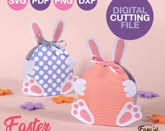 Arquivo de corte SVG para caixa de papel com coelhinho da Páscoa (faça você mesmo) para Cricut. Modelo de caixa para presente de Páscoa, ideal para chocolates e doces. SVG de Páscoa 3D.