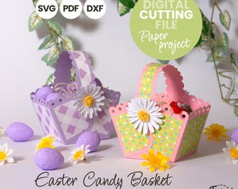 Cesta de dulces de Pascua SVG / Caja de regalo de papel para Cricut / Recuerdo de fiesta de búsqueda de huevos de Pascua para el aula