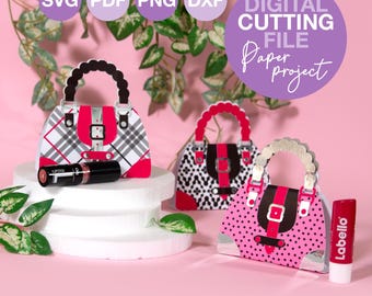 Porta lápiz labial DIY para San Valentín, monedero de papel, minibolso, bálsamo labial, recuerdo de fiesta, plantilla de caja de lápiz labial para Galentine, SVG, DXF, PDF, PNG