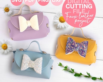 DIY Bow Coin Purse Keychain SVG | Faux Leather Mini Handbag Pattern | Coin Wallet  Pouch Template Cut File for Cricut Projects