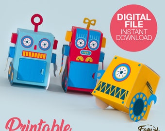 DIY Druckbare Roboter Candy Geschenkboxen zum Geburtstag - Roboter Party Favor Boxes - Schokolade Geschenkbox Vorlage pdf | SOFORTIGER DOWNLOAD