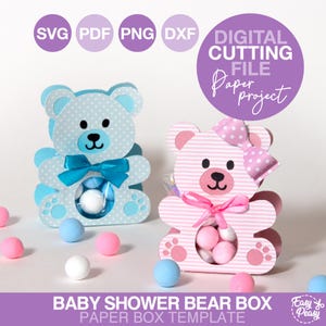 Modello per scatola regalo per bambini in formato SVG con orsetto per Cricut, fai da te, per baby shower e battesimo, bomboniera per feste di compleanno per bambini o bambine