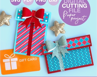 DIY Gift Card Holder SVG Cricut File | Christmas Paper Card SVG Template | Festive Card Box for Birthday | Holiday Present Card