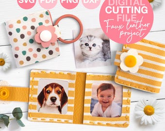 Archivo SVG de llavero con foto para armar / Plantilla para portafotos de proyecto DIY de cuero sintético fácil / Patrón de llavero con foto de mascota o bebé / Archivo de corte para Cricut