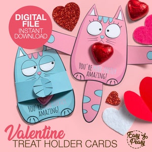 DIY chaton pour la Saint-Valentin - Porte-cartes pour la Saint-Valentin - Cartes pour enfants pour la Saint-Valentin - Cadeau Saint-Valentin pour professeur - Modèle pdf | TÉLÉCHARGEMENT IMMÉDIAT