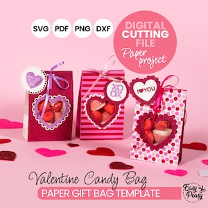 Bolsa de dulces de San Valentín DIY, archivos SVG de corte para Cricut / Plantilla de caja de papel para guardar dulces de San Valentín / Bolsa de dulces de Galentine / svg, dxf, pdf, png