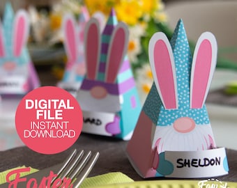 DIY Easter Printable Gnome Table Place Cards - Festive Seating Cards for Holiday Table - Template pdf | INSTANT DOWNLOAD