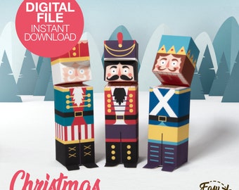 Cajas de regalo de Cascanueces imprimibles DIY - Envoltorio navideño original - Plantilla digital de caja de dulces de Cascanueces (PDF) / DESCARGA INSTANTÁNEA