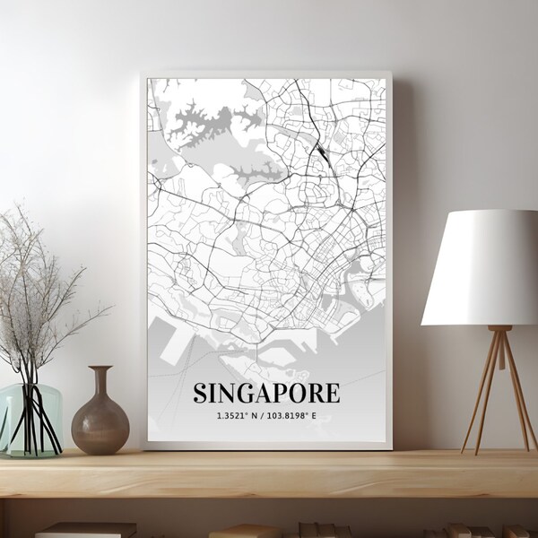 Singapur Karte Drucken, Singapur Karte Poster, minimalistische Straßenkarte, personalisierte Singapur Karte Poster, Geschenke für sie