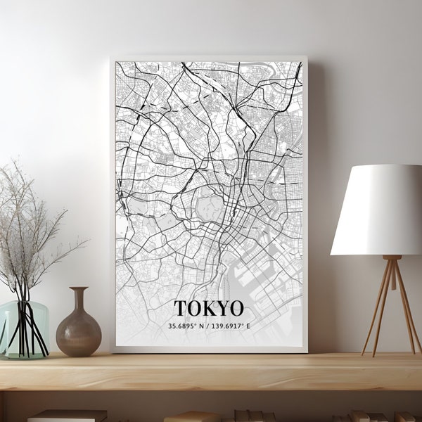 TOKIO Japan Karte Poster schwarz weiß Heimatstadt Stadt Drucken Moderne Wohnkultur Büro Dekoration Wand Kunst Schlafzimmer Geschenk