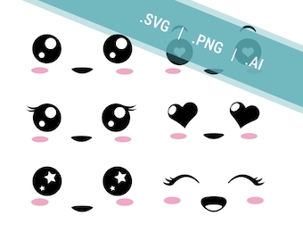 Cute Emoji Face SVG Bundle | 23 SVG & PNG Kawaii Faces with Different Moods, Emotions and Expressions | Smiley Face Vector Art