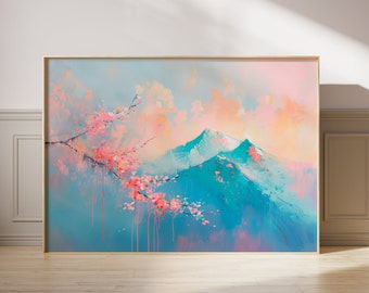Framed Japanese Mountain View Art Print | Vibrant Pastel Landscape | Renoir-Inspired Wall Decor | Nature-Inspired Giclee | Unique Art Print
