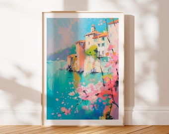 Framed French Riviera Art Print | Vibrant Pastel Landscape | Renoir-Inspired Wall Decor | Nature-Inspired Giclee | Unique Art Print