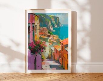 Framed Sicily Mediterranean Sea Print | Vibrant Pastel Landscape | Renoir-Inspired Wall Decor | Nature-Inspired Giclee | Unique Art Print